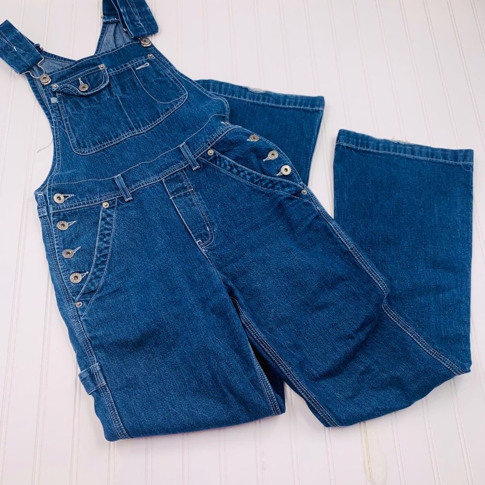 Vintage 90's Silver Jeans Bootcut Bib Overall Size 3/31 Blue Denim Dark Wash